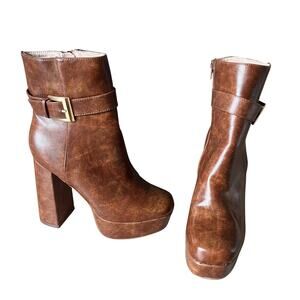 Chase &‎ Chloe Chunky Platform Boots Women's 7 Brown Buckle Going Out